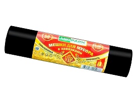 Мешки для мусора 120 л, с завязками, черные, в рулоне 10 шт., ПНД, 15 мкм, 800х750 мм, VIP, Z12010black в Луганске