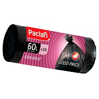 Мешки для мусора 60 л, черные, в рулоне 20 шт., ПНД, 7,4 мкм, 720х600 мм, PACLAN, 600820 в Луганске