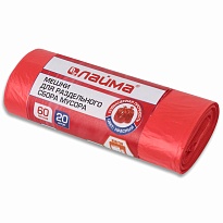 Мешки для мусора 60 л, красный, в рулоне 20 шт., ПНД, 10 мкм, 680х580 мм, LAIMA, 606702 в Луганске