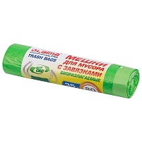 Мешки для мусора 35 л, биоразлагаемые с завязками, зеленые, в рулоне 20 шт., ПНД, 14 мкм, 600х500 мм, LAIMA ULTRA, 607688 в Луганске