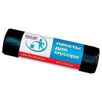 Мешки для мусора 160 л, черные, в рулоне 20 шт., ПВД, 30 мкм, 1200х870 мм, PACLAN Professional, 604082 в Луганске