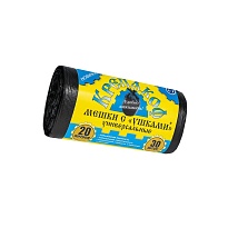 Мешки для мусора 20 л, с ушками, черные, в рулоне 30 шт., ПНД, 10 мкм, 550х440 мм, Крепакоф, 4607075710405 в Луганске