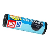 Мешки для мусора 180 л, с ушками, черные, в рулоне 10 шт., ПНД, 20 мкм, 1150х800 мм, Крепак, 4607075710498 в Луганске