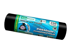 Мешки для мусора 220 л, черные, в рулоне 10 шт., ПВД, 45 мкм, 1250х930 мм, PREMIUM+, 2201068 в Луганске