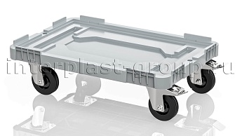 Тележка пластиковая сплошная 2 колеса с тормозом серая в Луганске Тележка пластиковая сплошная 2 колеса с тормозом серая в Луганске