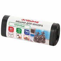 Мешки для мусора 90 л, черные, в рулоне 10 шт., ПВД, 25 мкм, 950х600 мм, LAIMA, 605332 в Луганске