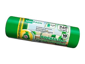 Мешки для мусора 240 л, ароматизированные, зеленые, в рулоне 10 шт., ПВД 45 мкм, 1300х930 мм, PREMIUM+, 240108301 в Луганске