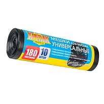 Мешки для мусора 180 л, черные, в рулоне 10 шт., ПНД, 20 мкм, 1150х800 мм, Крепак, 4607075710481 в Луганске