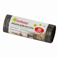 Мешки для мусора 30 л, черные, в рулоне 20 шт., ПНД, 5 мкм, 550х470 мм, Любаша эконом, 605329 в Луганске