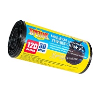Мешки для мусора 120 л, черные, в рулоне 30 шт., ПНД, 15 мкм, 1100х700 мм, Крепак, 4607075710122 в Луганске