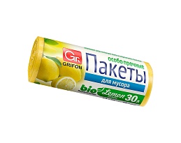 Мешки для мусора 30 л, ароматизированные, Лимон, желтые, в рулоне 20 шт., ПНД, 9 мкм, 560х530 мм, GRIFON Aroma, 101-020 Li в Луганске