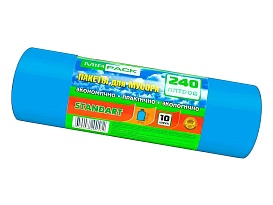 Мешки для мусора 240 л, ароматизированные, синие, в рулоне 10 шт., ПВД 30 мкм, 1300х930 мм, STANDART, 24010661 в Луганске