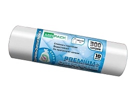 Мешки для мусора 300 л, белые, в рулоне 10 шт., ПВД 70 мкм, 1400х1000 мм, PREMIUM+, 300101602 в Луганске