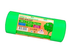 Мешки для мусора 180 л, ароматизированные, биоразлагаемые, зеленые, в рулоне 10 шт., ПВД, 40 мкм, 1300х930 мм, PURE ECOLOGY, bio1801081 в Луганске