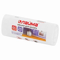 Мешки для мусора 60 л, белые, в рулоне 20 шт., ПНД, 7 мкм, 680х580 мм, LAIMA, 605539 в Луганске