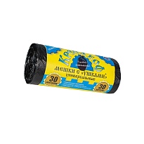 Мешки для мусора 30 л, с ушками, черные, в рулоне 30 шт., ПНД, 8 мкм, 580х460 мм, Крепакоф, 4607075710412 в Луганске