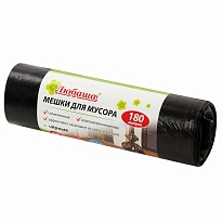 Мешки для мусора 180 л, черные, в рулоне 10 шт., ПВД, 24 мкм, 1060х800 мм, Любаша, 605336 в Луганске