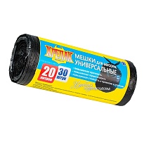 Мешки для мусора 20 л, черные, в рулоне 30 шт., ПНД, 10 мкм, 550х440 мм, Крепак, 4607075710092 в Луганске